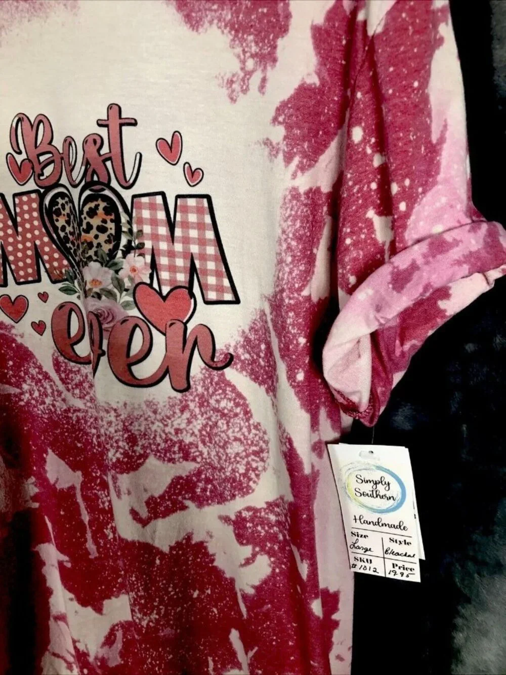 Best Mom Ever Shirt Women’s Large Custom Tye Dyed Bleached Handmade Pink T Short - Picture 5 of 12